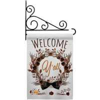 Breeze Decor Welcome Y'all Cotton Reef - Impressions Decorative Metal Fansy Wall Bracket Garden Flag Set GS104092-BO-03