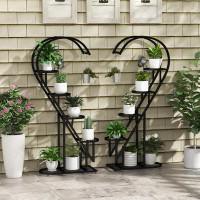 Wrought Studio Arlmont & Co. 5 Tier Metal Plant Stand Heart-shaped Shelf With Hanging Hook For Multiple Plants White