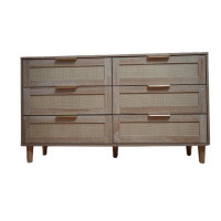 Bay Isle Home™ Contemporary 6-Drawer Rattan Dresser Wood Double Dresser with Handles, Storage Chest of Drawers