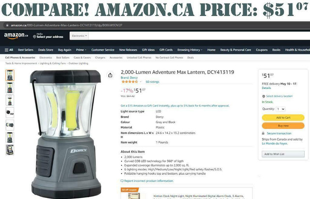 FARPOINT® 2000 LUMEN COB LANTERN AVAILABLE IN GREEN AND ORANGE -- Only $19.95 each! in Fishing, Camping & Outdoors - Image 3