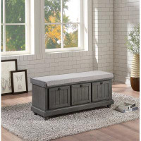 Gracie Oaks 1Pc Durable Storage Bench Dark Grey Finish Foam Cushioned Seat Upholstery Flip-Top Seat Solid Wood Home Furn