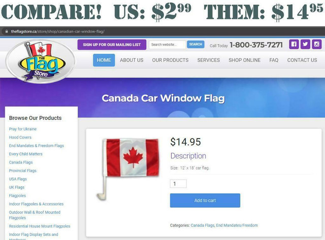 12 X 18 CANADIAN FLAGS FOR YOUR CAR -- Easy to set up -- Show off your Canadian pride! in Other - Image 3