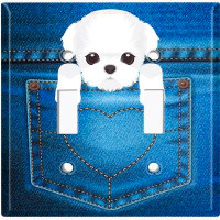 WorldAcc Metal Light Switch Plate Outlet Cover (Cute Puppy Dog Bichon Frise Jean Pocket    - Single Toggle)