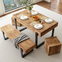 Millwood Pines 4-Piece Dining Table Set For 4-6 People, 59" Kitchen Table Set With 1 Bench And 2 Square Stools, Dining R