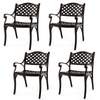 Alcott Hill Alcott Hill® 4 PCS Cast Aluminum Patio Chairs All Weather Outdoor Dining Chairs with Armrests Bronze