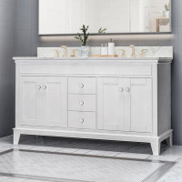 Wildon Home® 61'' Bathroom Vanity with Marble Top & Double Ceramic Sinks, 3 Drawers, 4 Doors, White,Assembled