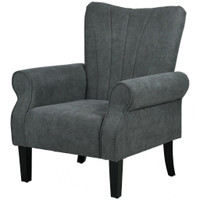 FABRIC ARMCHAIR, MODERN ACCENT CHAIR WITH WOOD LEGS FOR LIVING ROOM, BEDROOM, HOME OFFICE, DARK GREY
