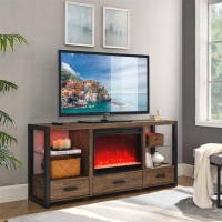 Williston Forge 60 Inch Electric Fireplace Media TV Stand With Sync Colourful LED Lights For TV Up To 60"