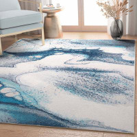 Well Woven Well Woven Abstract Tokyo Retro Marble Flat-Weave Blue Area Rug