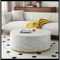 Latitude Run® Faux Marble Coffee Tables for Living Room, 35.43inch Accent Tea Tables with Gold Metal Base