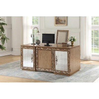 House of Hampton 30" X 32" X 66" Wood, Glass, Mirror, Veneer (Wood), And Engineered Wood Executive Desk, Antique Gold