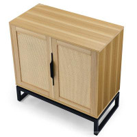 Latitude Run® Cabinet,Sideboard,Natural rattan 2 door cabinet,with 1 Adjustable Inner Shelves