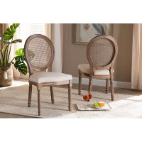 One Allium Way Lefancy  Louis Traditional  and Antique Brown Finished Wood 2-Piece Dining Chair Set with Rattan