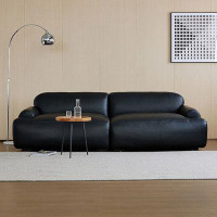 Crafts Design Trade 98.43" Black Genuine Leather+Leather Match Modular Sofa