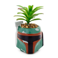 Silver Buffalo Star Wars Boba Fett Helmet 3-Inch Ceramic Mini Planter With Artificial Succulent