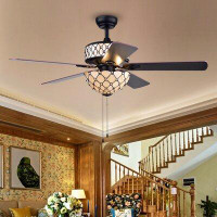 August Grove 53" Dade 5 - Blade Tiffany Ceiling Fan with Pull Chain and Light Kit Included