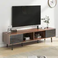 George Oliver Mid Century Modern Tv Stand For Tvs Up To 70" With Sliding Doors - Elegant Entertainment Centre For Home D