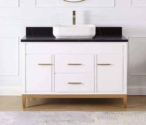 36, 42, 48 & 60 Inch White Finished Vanity with St Laurent Black Sintered Stone Top - Quartz Top w Vessel or NO Top in Cabinets & Countertops - Image 3