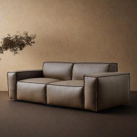 ULTORU 93.70" Brown Genuine Leather Modular Sofa cushion couch