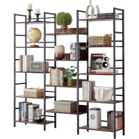 17 Stories 5 Tier Bookshelf Triple Wide Industrial Bookshelves And Bookcases, Large Open Display Shelf