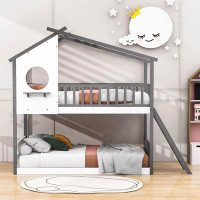 Harper Orchard Twin-Over-Twin Wood Bunk Bed With Roof And Window