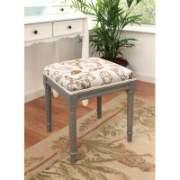 Canora Grey Caramel Equestian Linen Upholstered Vanity Stool With Off-White Finish And Welting