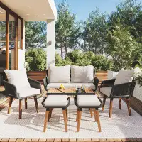 Red Barrel Studio 6-Piece Deep Seat Patio Conversation Set with Two Stools for Backyard