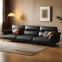 ABPEXI 110.24" Brown Genuine Leather Modular Sofa cushion couch