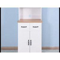 Think Urban Wooden Kitchen Cabinet White Pantry Storage Microwave Cabinet with Storage Drawer