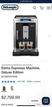 delonghi ecam45760b fully automatic cappuccino latte coffee machine only $1400! Like new ! 60%off