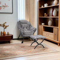 Red Barrel Studio Light Grey Contemporary Lounge Chair: Single Steel Frame Chair With Armrests, Side Pocket, And Cotton