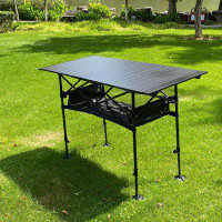 Arlmont & Co. Adjustable Height Aluminum Camping Table Folding Portable Outdoor Table With Large Storage Organizer And C