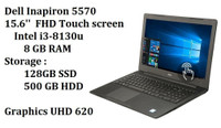 DELL Inspiron 5570,15.6-inch  FHD Touchscreen Intel i3-8130u, 8gb, 128gb ssd, 500gb hdd