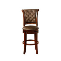 Bloomsbury Market 2Pc Beautiful Traditional Upholstered Swivel Bar Stool With Button Tufting Faux Leather Upholstery Pad