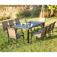 Darby Home Co Abdelrahmane Rectangular Extendable 8 - Person 78.7" Long Outdoor Dining Set with Stackable Chairs