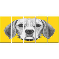 Design Art 'Funny Beagle Dog with Collar' 5 Piece Graphic Art on Wrapped Canvas Set