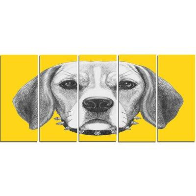 Design Art 'Funny Beagle Dog with Collar' 5 Piece Graphic Art on Wrapped Canvas Set in Arts & Collectibles