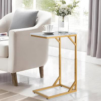 Mercer41 Modern Gold End Table | Faux Marble Veneer, Adjustable Height, Convenient C-Table