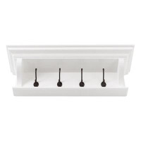 HomeRoots Classic White Wood Wide Four Hook Hanging Coat Rack