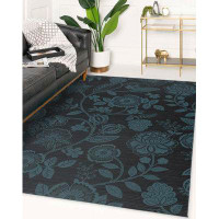 KAVKA DESIGNS Brianna Floral Machine Woven Polyester Area Rug in Charcoal/Teal