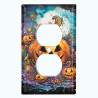 WorldAcc Metal Light Switch Plate Outlet Cover (Halloween Spooky Pumpkin Patch - Single Duplex)