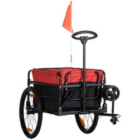 BIKE CARGO TRAILER &amp; WAGON CART, MULTI-USE GARDEN CART WITH REMOVABLE BOX, 20 BIG WHEELS, REFLECTORS, HITCH AND HAND