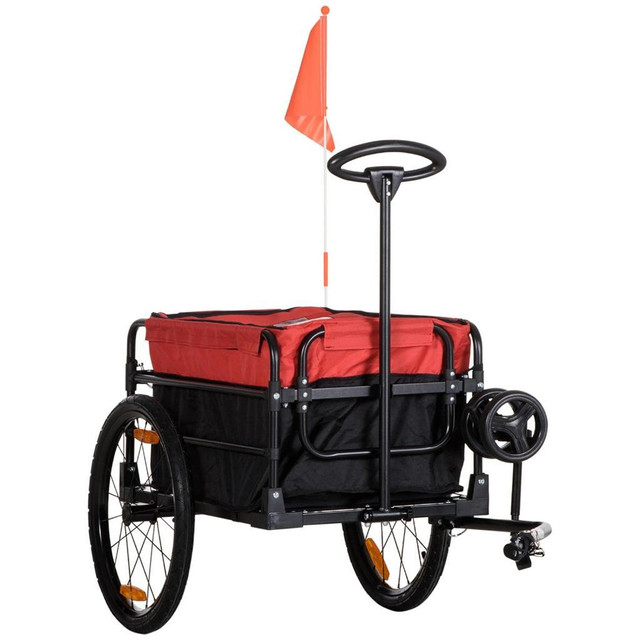 BIKE CARGO TRAILER &amp; WAGON CART, MULTI-USE GARDEN CART WITH REMOVABLE BOX, 20 BIG WHEELS, REFLECTORS, HITCH AND HAND in Exercise Equipment