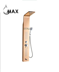 Thermostatic Waterfall Shower Panel System with Massage Jets and Handheld Rose Gold