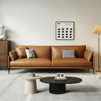 MABOLUS 109.45" Brown Genuine Leather Modular Sofa cushion Threeseat