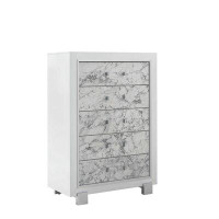 Everly Quinn Modern White Chest With 5 Faux Marble Detailed Front Drawer.