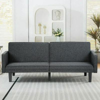 Latitude Run® 71" Futon Sofa Bed, Linen Fabric Convertible Futon Couch Sleeper Sofa, Modern Sofa With Adjustable Backres