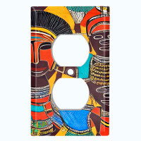 WorldAcc Metal Light Switch Plate Outlet Cover (Native African Culture Beauty Orange - Single Duplex)