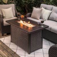 Red Barrel Studio Outdoor 43-inch 50,000 Btu Rattan Propane Gas Fire Pit Table With Cover, Aluminum Tabletop