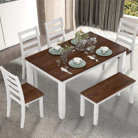 Red Barrel Studio Retro Rustic Style 6-Piece Dining Set, Including 4 Upholstered Chairs, 1 Table And A Bench, For Playro